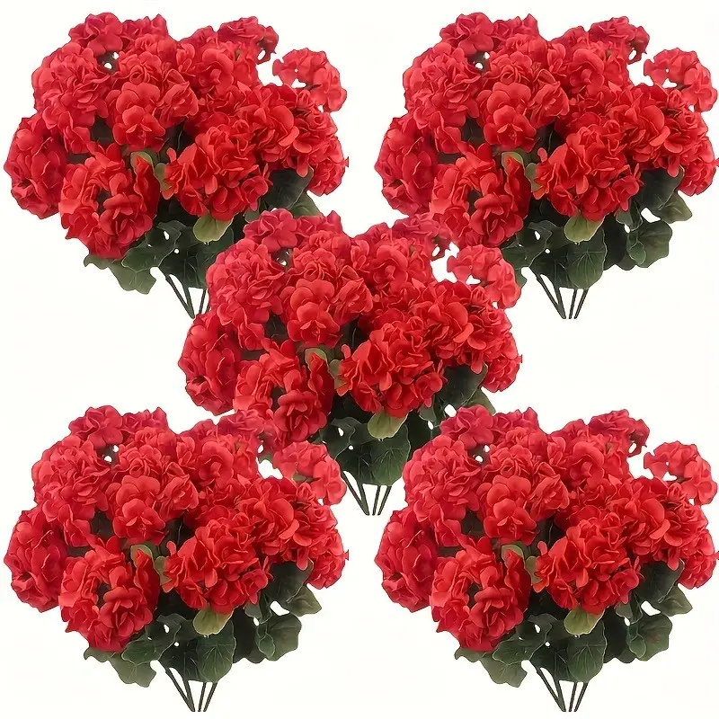 Vibrant Spring Artificial Geranium Flowers, Plastic Faux Flowers, Realistic Blooms & Leaves, Decorative Floral Decoration, Ideal for Home Decor, Garden & Patio Enhancements, Garden Decorations, Outdoor Fake Flowers