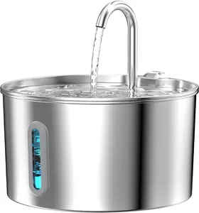 Water Fountain Stainless Steel: 2.2 L  Fountain for Drinking - Automatic Pet Water Fountain for Cats Inside - Metal   Water Dispenser Bowl with Faucet Water Level Window Ultra Quiet Pump