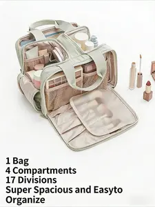 Ydr Travel Toiletry Bag, Travel Cosmetic Bag, Large Makeup Bag with Wet Dry Separation, Waterproof Makeup Case with Brush Holder & Skincare Storage for Women