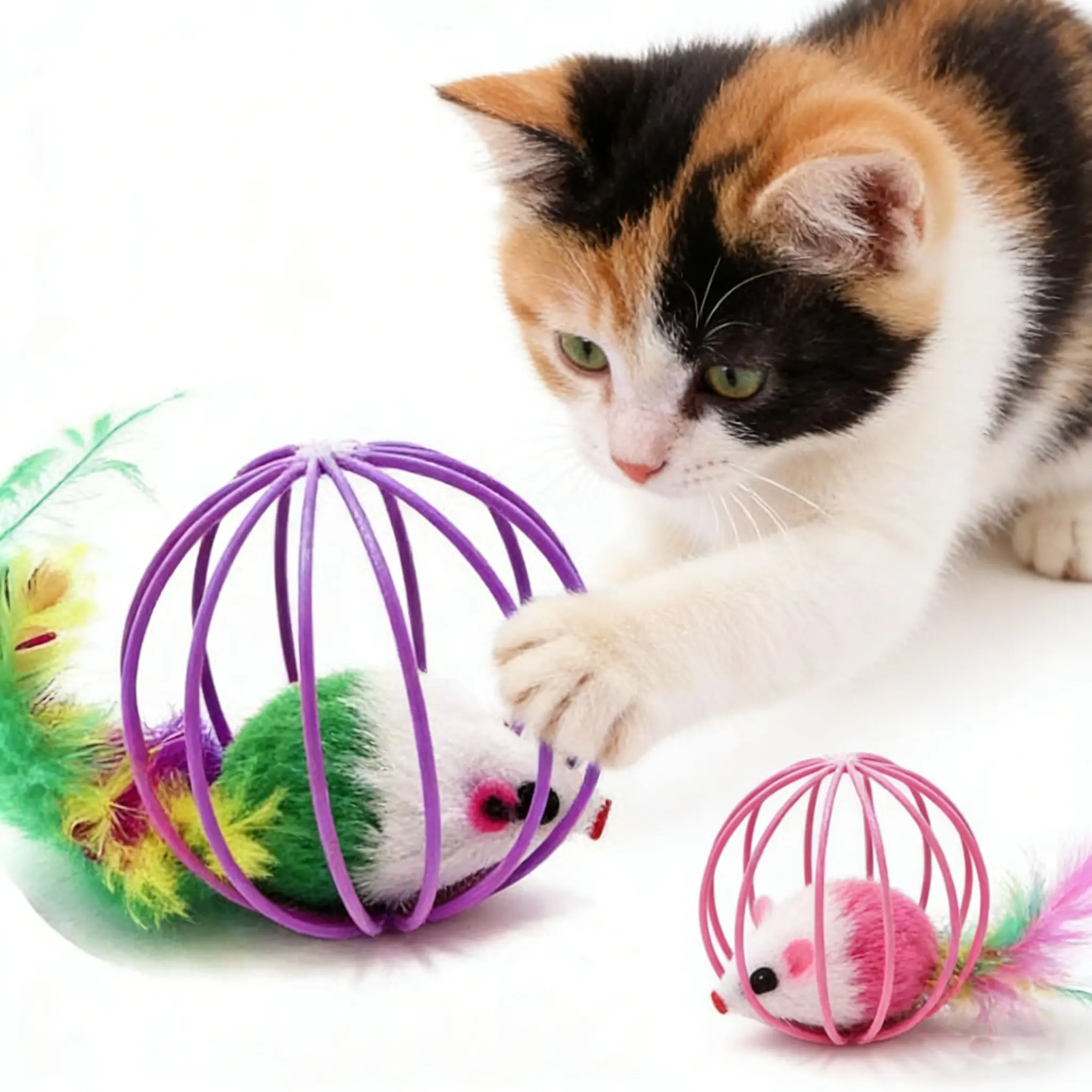 Amusing, Interactive Cat Toy with Real Feather Tail - Cage Mouse Teaser for Endless Fun, Durable Fabric Material, Cat Interactive Toy, Without Battery Multi-Tier Track cat stuff for indoor