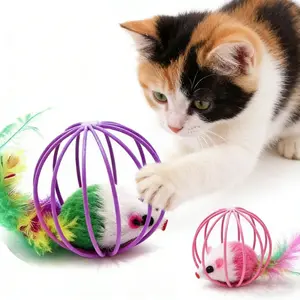Amusing, Interactive Cat Toy with Real Feather Tail - Cage Mouse Teaser for Endless Fun, Durable Fabric Material, Cat Interactive Toy, Without Battery Multi-Tier Track cat stuff for indoor