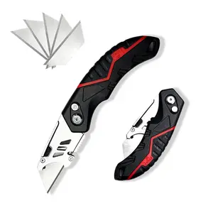 TOOLAZO Heavy-Duty Folding Utility Knife – Quick-Change Blade System with Safety Lock & Ergonomic Grip | Includes 5 Blades & Belt Clip | Cuts Cardboard, Packaging, Crafts & DIY Materials