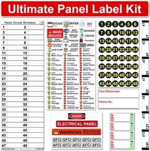 Ultimate 48 Circuits Bidirectional Breaker Directory Label Kit with Colored Icons & Panel Markers for All Electrical Panel Strong Adhesive Durable Vinyl