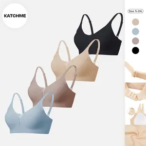 KatchMe Women's Soft Solid Seamless Adjustable Strap Wirefree Push-Up Bra, Non-Wired 3/4Coverage Bra, Suitable for All Seasons, Breathable Bralette Womenswear Underwear Lady Comfort