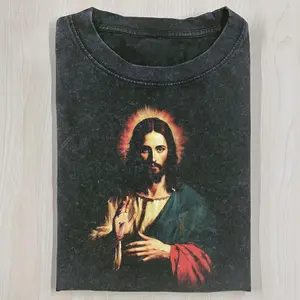 Jesus Christ Sacred Heart Classic Painting T-Shirt, Holy Jesus Portrait Religious Icon Shirt, Christian Faith Vintage Art Graphic Tee, Catholic Aesthetic Spiritual Design, Biblical Gift For Believers, Unisex T-Shirt Menswear Womenswear Streetwear Top
