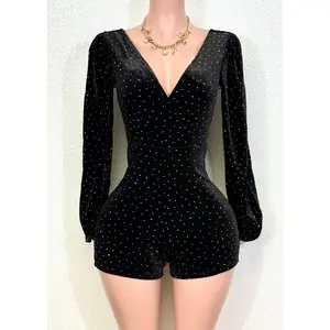 ADHARA BLACK RHINESTONE EMBELLISHED ROMPER