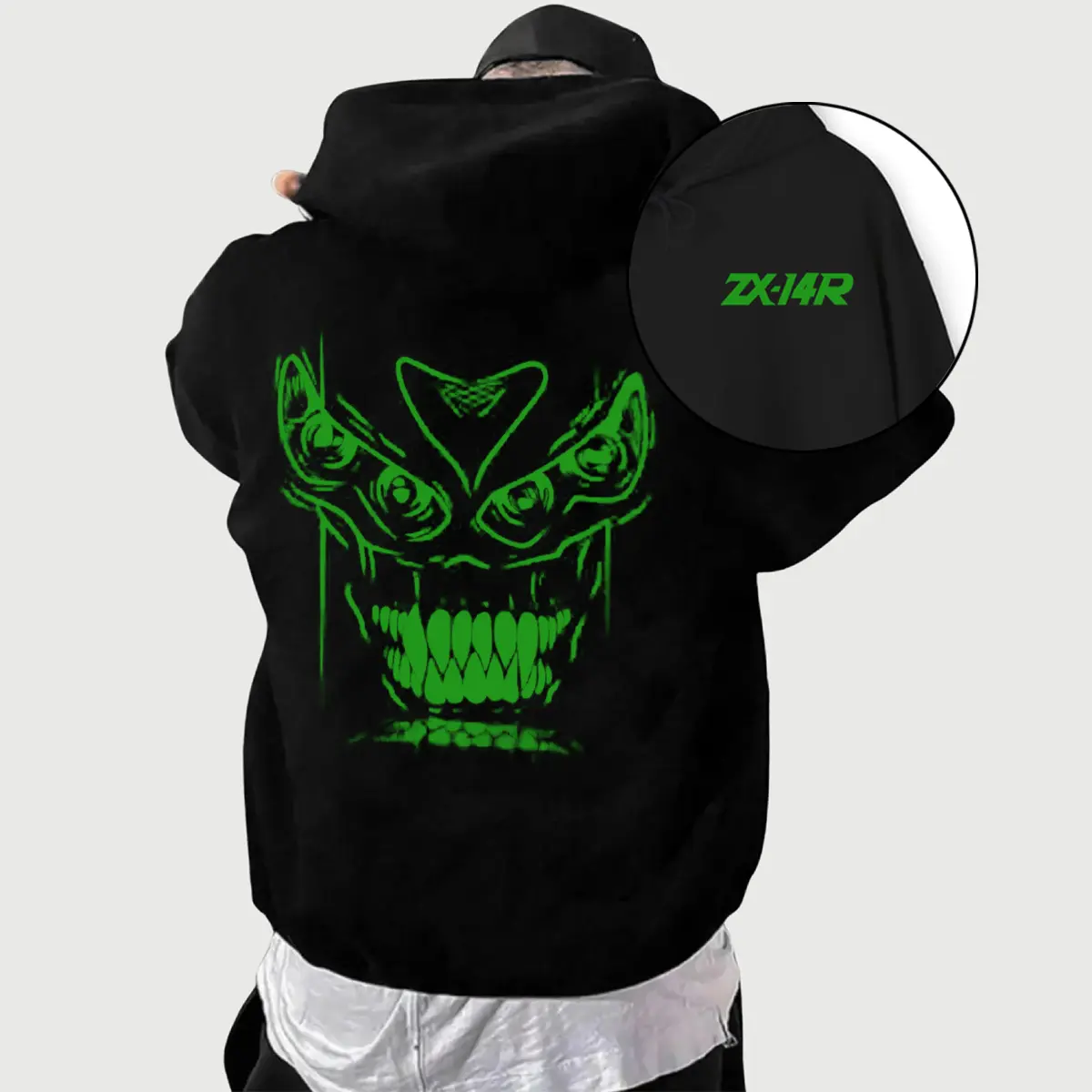 INHABITANT 【Logo Foodie】 GREEN Ssize Kawasaki Ninja ZX-14R Inspired Hoodie - Motorcycle Sweatshirt for