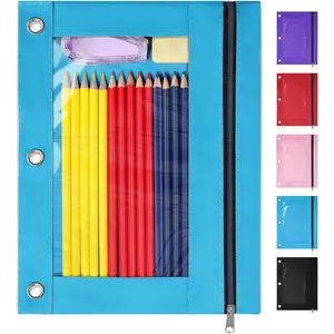 Pencil Pouch for 3 Ring Binder, Pencil Bag for Binder with Zippers, Blue Pencil Case for Students Organizer, Blue