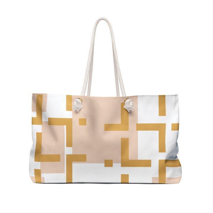 Modern Muse Collection Geometric Gold Weekender Bag Durable Spun Polyester Cream Cotton Rope Handles T-bottom Structure USA Assembled
