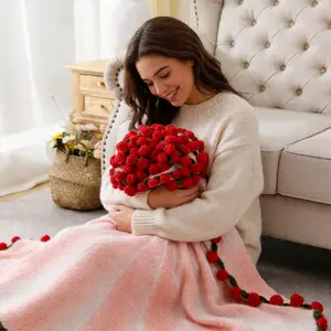 【Mother's day gift】Crochet Flowers Bouquet Blanket, Handmade Rose Knitted Blanket, Romantic Gift for Girlfriend, Birthday, Anniversary, Wedding, Home Decor, Bed, Sofa, Sun Flower,Lily of the Valley