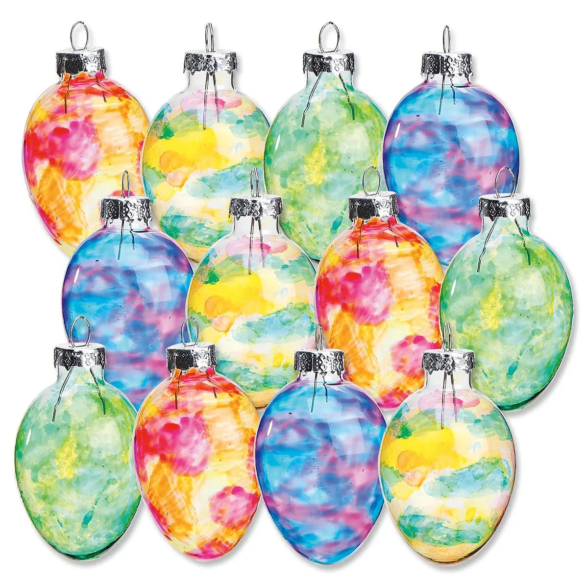 Lillian Vernon Stained Glass Egg Blown Glass Easter Ornaments - Handcrafted Hanging Tree Decorations, Stained Glass Easter Egg Holiday & Party Decor, 2 in, Assorted, 12-Piece Set Bowl Colorful