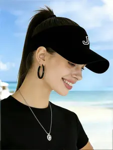 1 PC A-Z Letter Knit Visor Hat, Summer Empty Top Sun Hat for Women, Breathable UV Protection Golf Tennis Beach Cap, Sports Casual Outdoor Hat