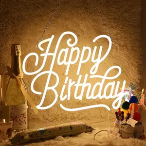 Happy Birthday Neon Party Decoration, Adjustable LED Birthday Neon Light, Wall Decor Lighting, Glowing Birthday LED Sign, Suitable for Any Age