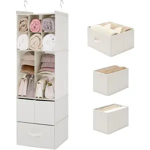 Closet Organizer with Drawers, 6 Shelf Dividers Closet Organizer, Foldable Shelves for Closet, Dorm Room, Bedroom, Kids Room, Beige