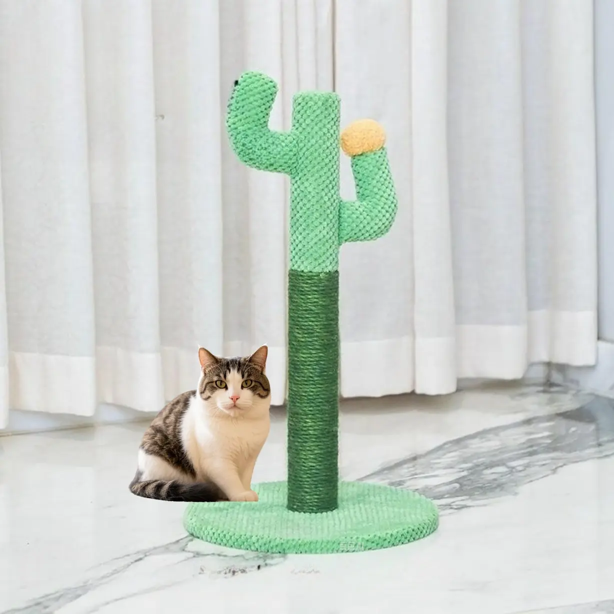 Cactus Shape Cat Scratcher Kitten Scratch Post with Natural Sisal for Indoor Cats Claw Scratcher, Vertical Green Cat Tree, Durable Jute Material, 2 Heights, Indoor Play for Cats, Stable Vertical Cat Tree, Scratching Posts