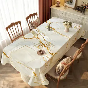 Rectangular Tablecloth with Gold Marble Pattern, Polyester Material, Multiple Sizes Available, Easy to Clean, Ideal for Daily Use, Holidays, Anniversaries
