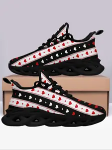 Women's Heart Pattern Low Top Sneakers, Casual Comfortable Sports Running Shoes, Fashionable Running Shoes, Female All-match Round Toe Chunky Sneakers for Daily Wear, Valentine Gifts for Her