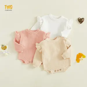 Baby Girl  Fall Winter Soft Sweater Romper Solid Color Round Neck Long Sleeve Knit Jumpsuit