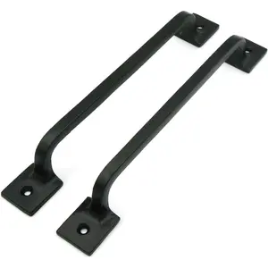 Black Cast Iron Pull Handles 9 inch (Squared Base, Set of 2) - Cabinet Door Handles, Gate Handle Pull, Barn Door Hardware, Grab Handles