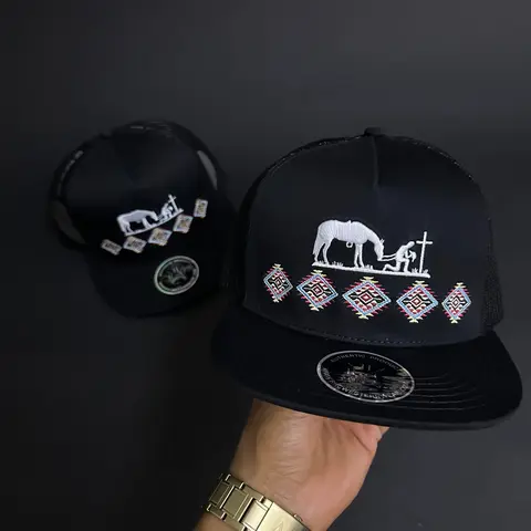 Black Praying Cowboy Aztec SnapBack