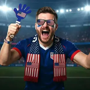 Retro Polyethylene-PVC Soccer Party Supplies Kit - Includes Flags, Glasses, Face Painting Tools, Wristbands, Drumsticks, Scarves - Comfortable Hand Accessories for Adults