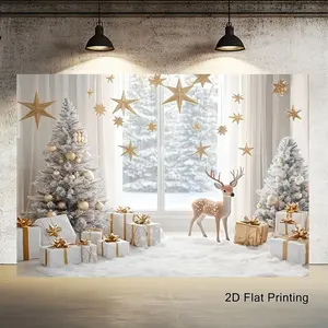 Festive Christmas Tree & Snowy Window Scene Backdrop - Ideal for Holiday Decorations, Christmas Decorations, Outdoor Christmas Decorations