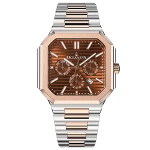 Oceaneva Tenuis Thin Japan Automatic Miyota 26 Jewel Calendar Watch - Brown Rose Gold Design