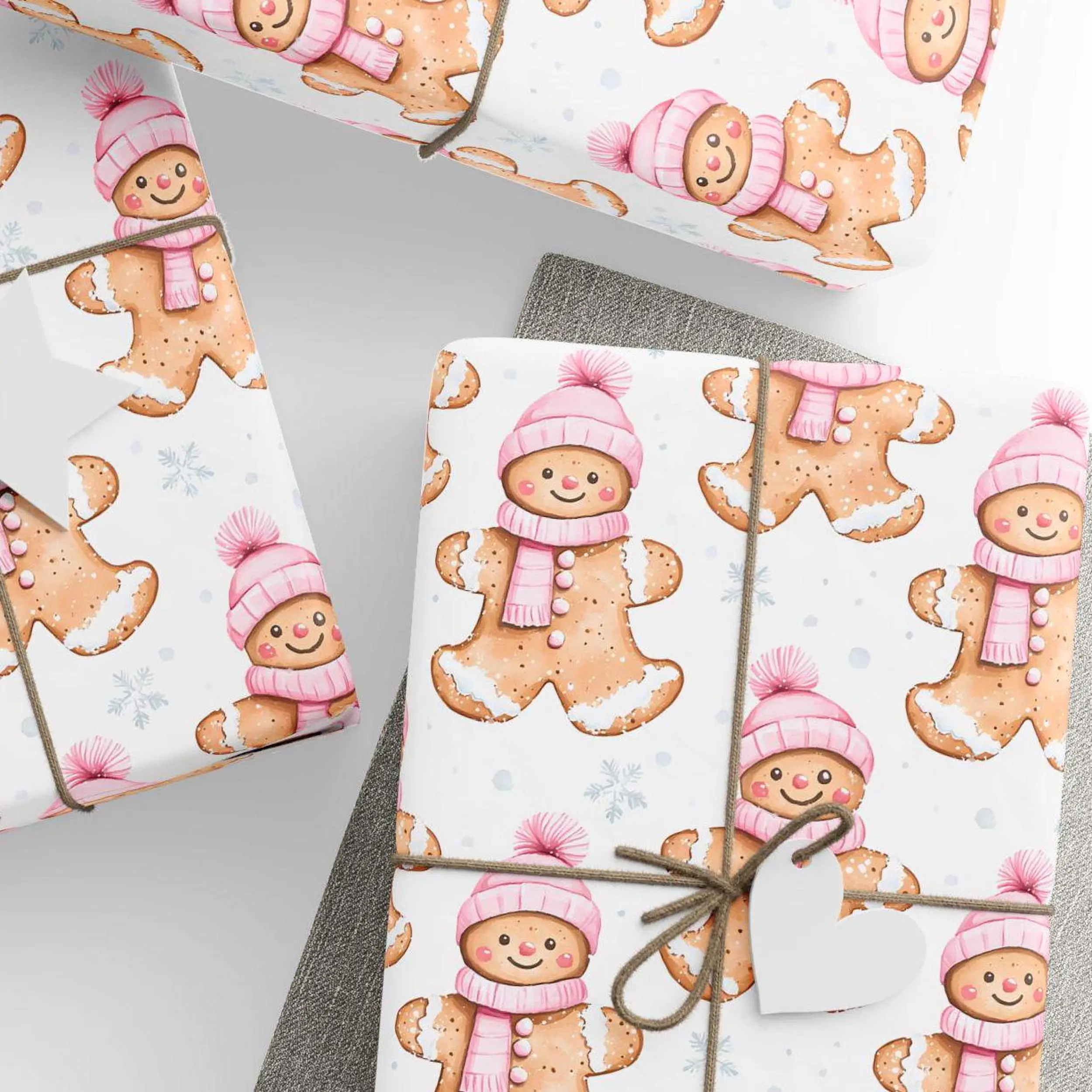 Pink Gingerbread Man Gift Wrap, Pink Christmas Wrapping Paper - Perfect for Gift Wrapping for Loved Ones, Party, Holidays & Special Occasions