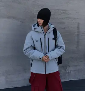 Waterproof Down Jacket Windproof Ultra Warm Stylish for Winter Unisex Coats Menswear Long Sleeve Plain Beige Black Casual Tops