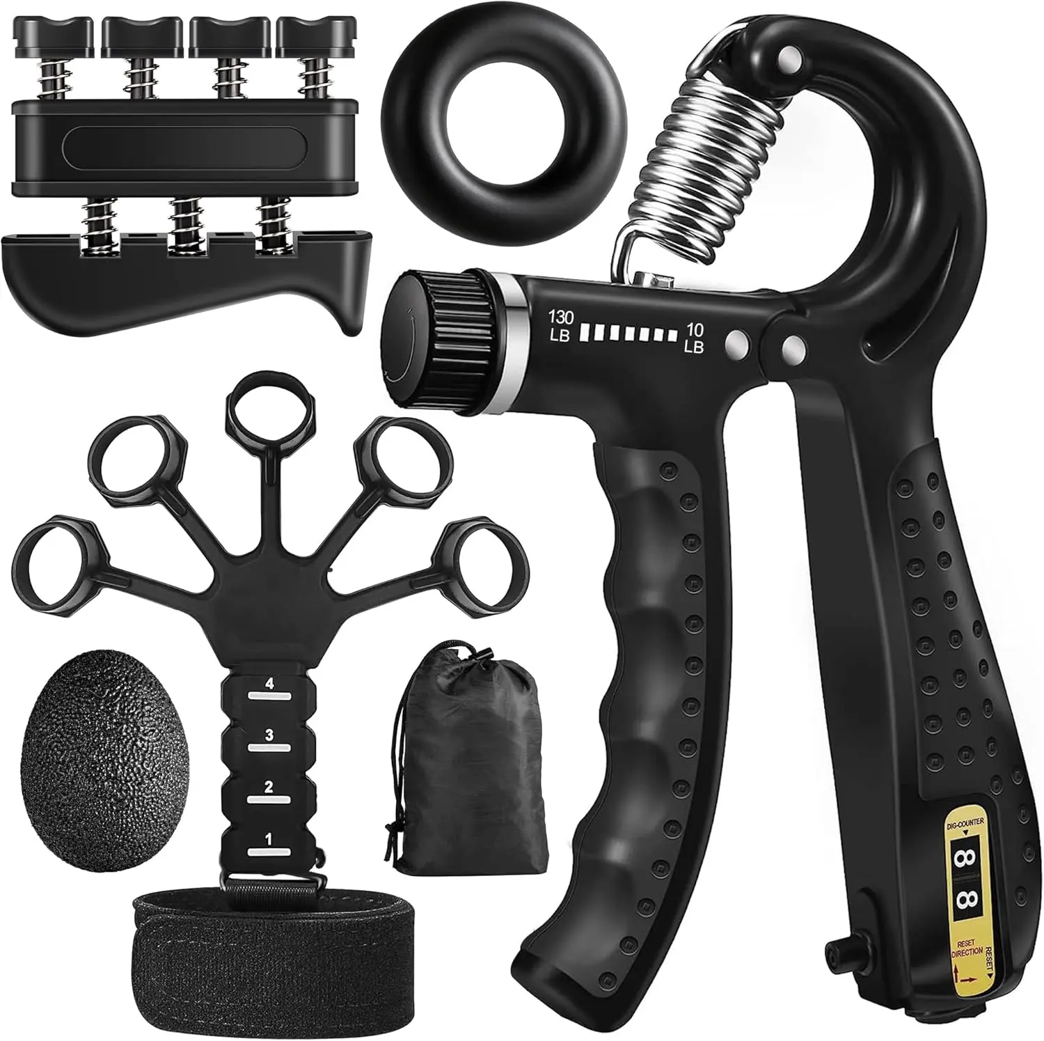 Grip Strength Trainer Kit (5 Pack) Adjustable Resistance Hand Gripper,Finger Exerciser,Hand Extension Exerciser,Stress Relief Ball and Forearm Workout Ring for Muscle Building Injury Recover