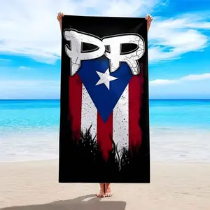 Puerto Rico Flag Pattern Beach Towel, Soft Absorbent Towel, Lightweight Breathable Towel for Swimming, Travel, Camping