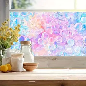 Self-Adhesive Rainbow Privacy Film, Glass Door Window Sticker, 2D Design Insulation Patch, Size 39.3x17.7 Inches, Home Kitchen Bathroom Decor