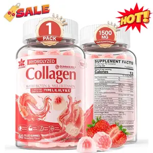 EnvyDeal Hydrolyzed Collagen Gummies - 1500mg Peptides + Biotin & Vitamins for Skin Hair Nails & Bone Support - Sugar-Free Strawberry Flavor - 60 Count - Healthcare Dietary Supplement