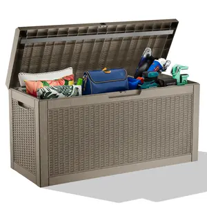 Outdoor Storage Bin, 60-Gallon Patio Box, Indoor/Outdoor Use, Waterproof Resin Storage Bin, Ideal for Patio Cushions and Gardening Tools, Lockable, UV-Resistant