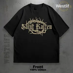 Men Christian T Shirt Saint Kaizen Design Casual Wear Gift for Boyfriend 100 Cotton Unisex Black Tee Holiday and Daily Gift