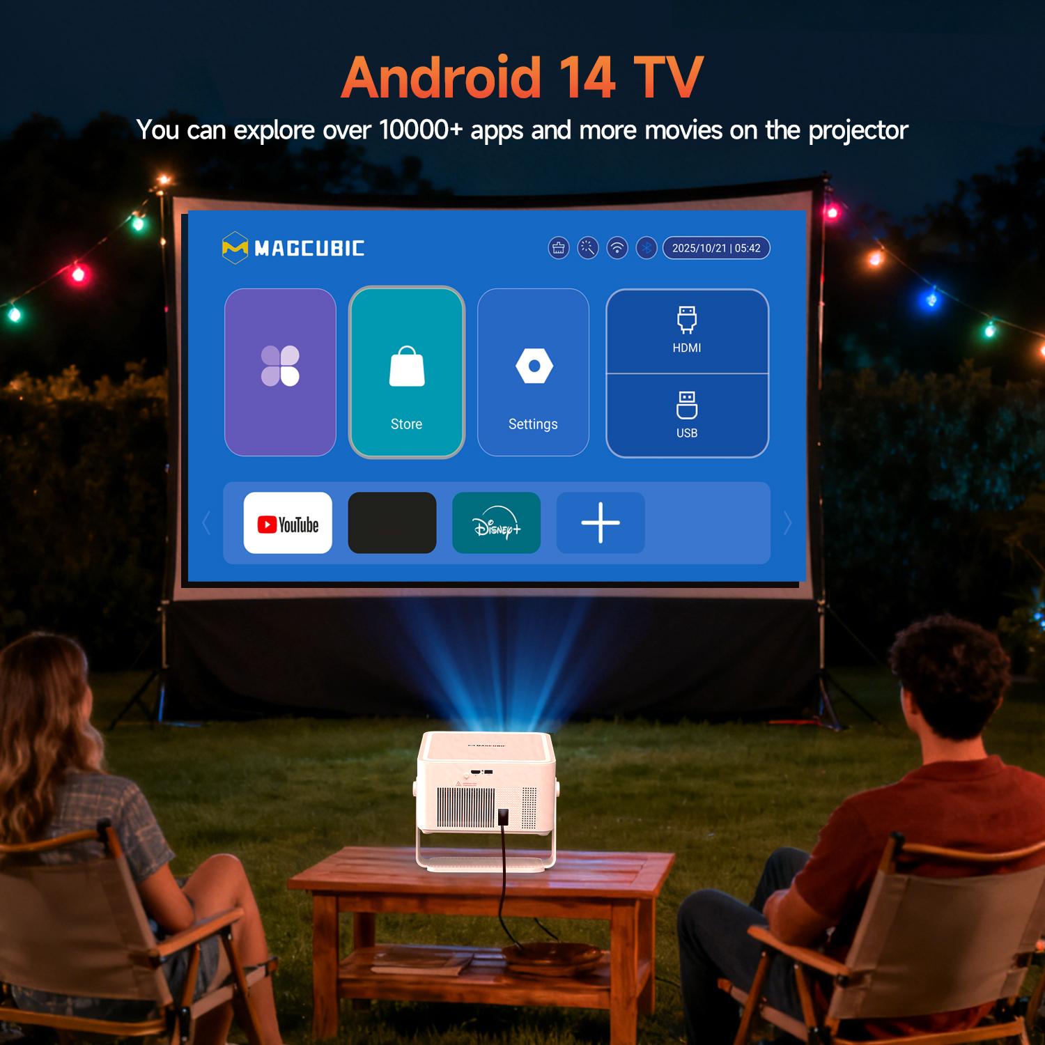 Magcubic HY450MAX 1100ANSI Projector 8K Decode Auto Focus 12W Speaker HDR10+ Android 14.0 Dual WiFi6 BT5.4 Fully Automatic Keystone 1.0:1 Throw Ratio Screen Recognize & Automatic Obstacle Avoidance Home Cinema, Movienight