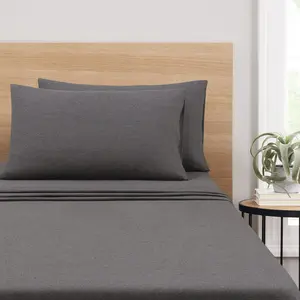 Extra Soft Jersey Bed Sheet Set, Queen, Charcoal, 4 Pieces, Set of 1 Fitted sheet, 1 Flat Sheet & 2 Pillowcases