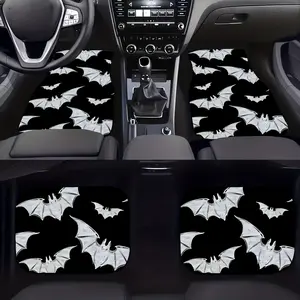 4pcs Bat Pattern Car Floor Mats Set - Durable Polyester, Front & Rear Full Coverage Auto Interior Accessories