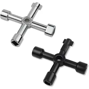 Triangle Multi-functional Sillcock Key 4 Way Square Wrench Water Utility Key Steel Sillcock Wrench Tool for Electric Water Gas Meter Box Cupboard Cabinet Opening Spigots Faucet Valve 2 Paack Cross Key