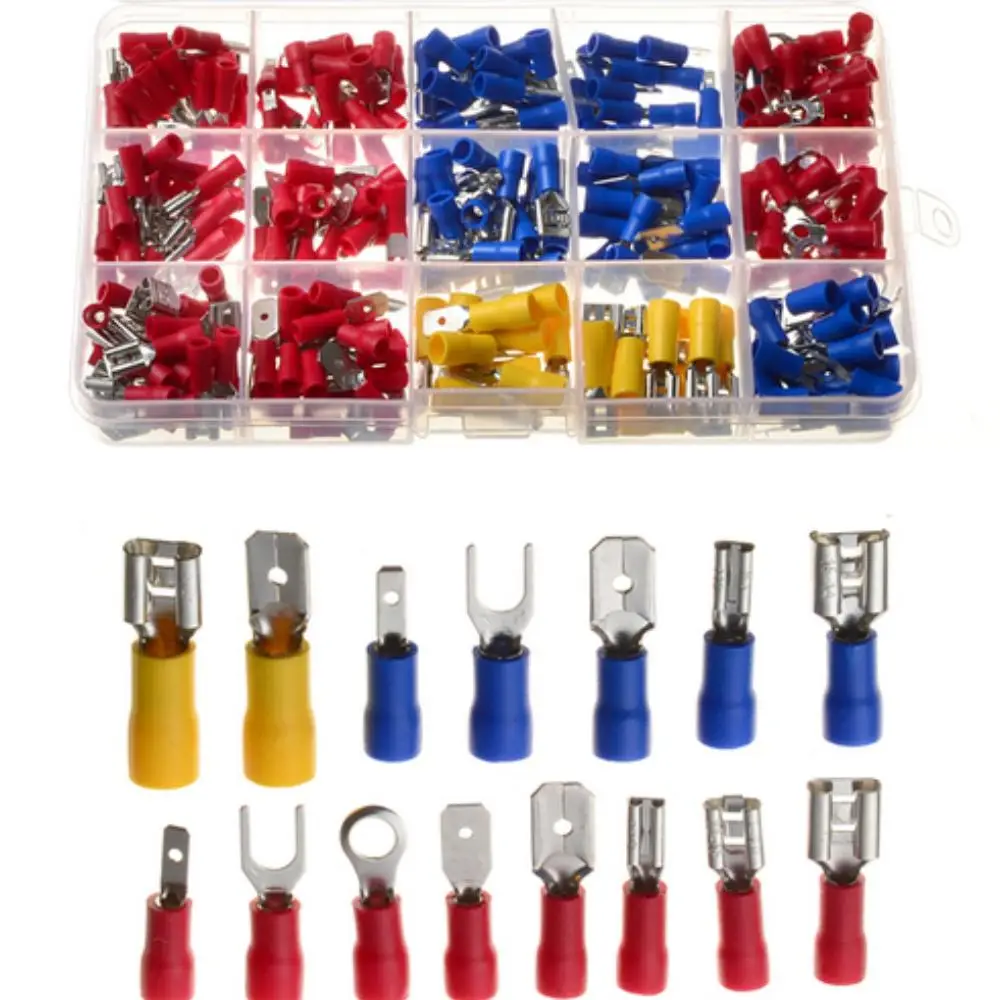 Crimp Connector Spade Kit, 280pcs Heat Shrink Wire Connectors Kit, Crimp Connectors Ring Fork Spade Butt Splices Male Female Terminals of Tinned Red C