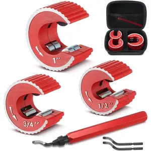 Copper Tubing Set, 3 Pcs Copper Pipe Tool, 1/2 In, 3/4 In, and 1 In.Cutters, Reaming Pen, 3 Cutters Handles with Case