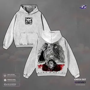 The Big 3 Seinen Berserk Vagabond Vinland Saga Anime Manga Vintage Washed Hoodie – Guts Musashi Thorfinn Graphic Tee Heavyweight Cotton Unisex Retro 90s Streetwear Pullover Gift for Anime Menswear shirt