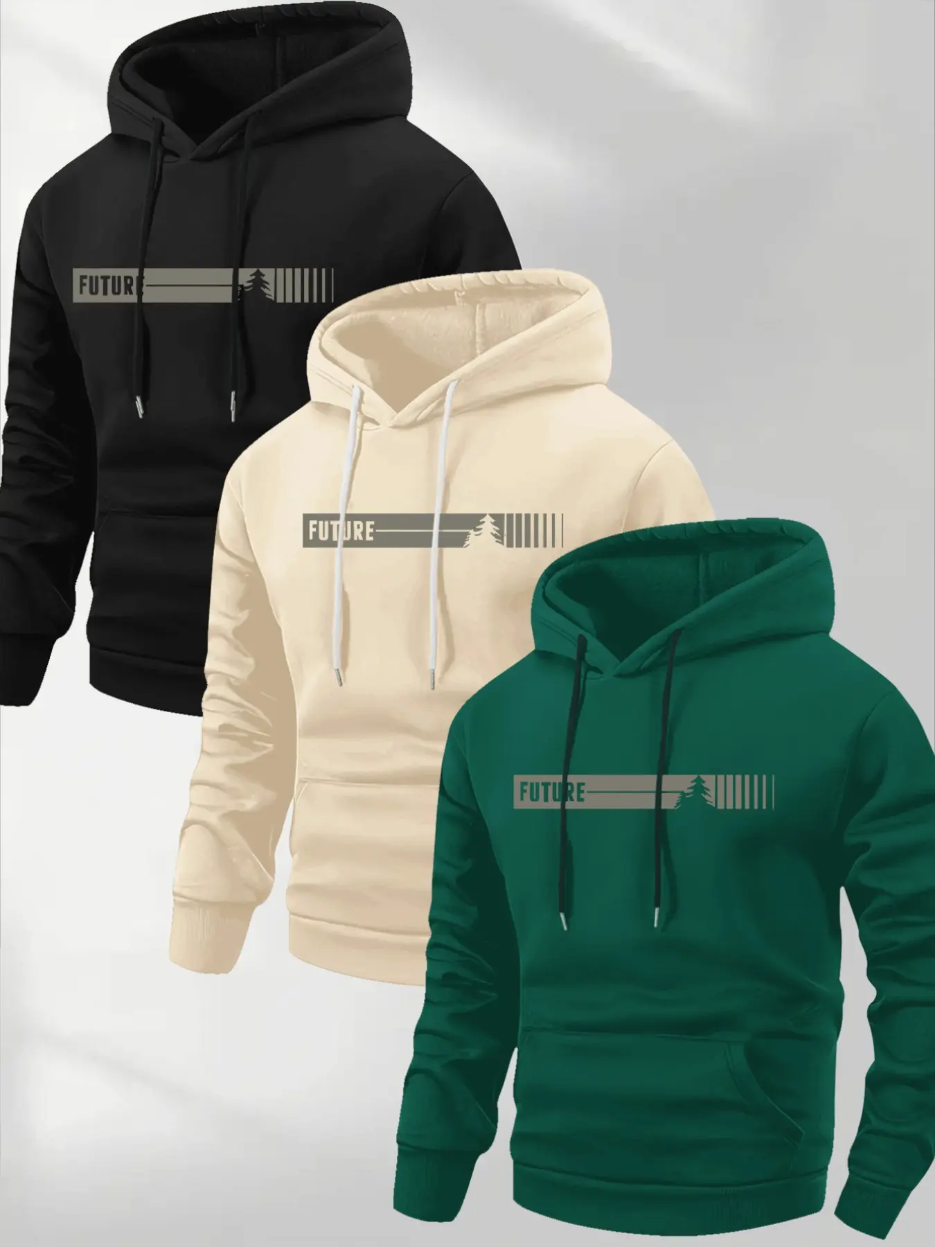 Men's Casual Loose Hooded Sweatshirt, Classic Letter Pattern Print Fleece Pullover, Fall & Winter Long Sleeve Top, Hooded Pullover Tops, 3 Pack, Graphic Hoodies