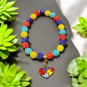 Autism Bracelet with Colorful Beads and Heart Charm