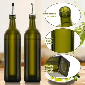 2 Sets of 500ml Dark Green Glass Olive Oil & Vinegar Bottles with Flow Control Nozzles Funnel Labels for Kitchen Use Anti-Leak Design Dispenser Stainless Steel Utensils Peace Cover cart carafe decanter oil bottle Spin Cordless Handled