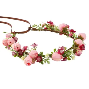 Handmade Flower Crown Flower Hair Wreath Women Headband Green Leaf Headpiece Weeding Hair Accessories for Bridal Girls Halo Headdress( Style)