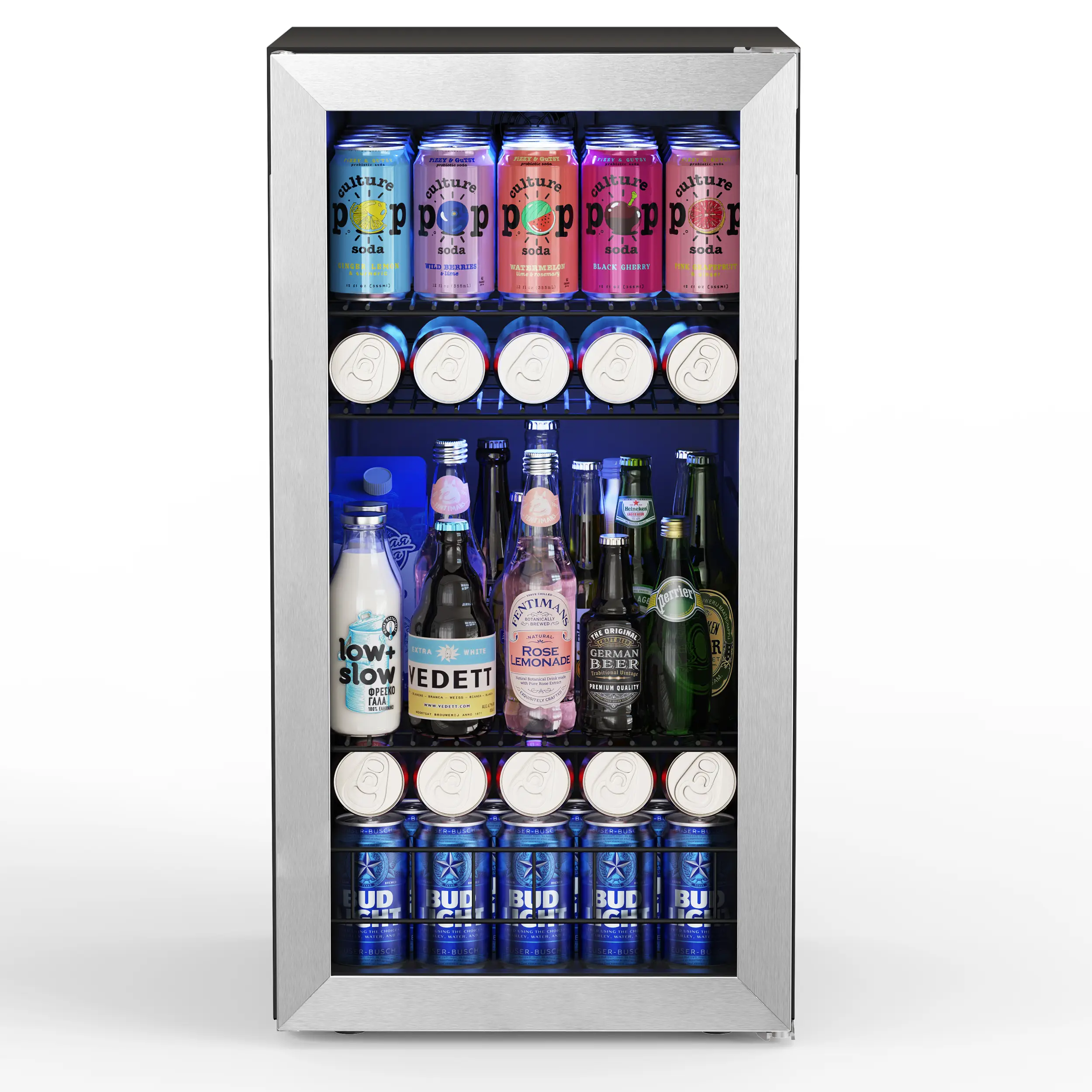 YEEGO 121 Can Beverage Cooler/Cabinet Beverage Refrigerator with Stainless Steel Doorframe,3.1 Cu.ft, silver minifridge restock personal