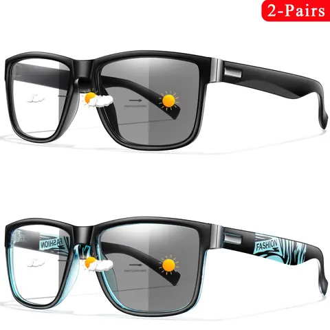 2 Pairs Fashion Reading Glasses, Classic Blue Light Blocking Photochromic Eyeglasses, PC Frame & HD Clear Lenses, FDA Registered, High Quality Eyewear