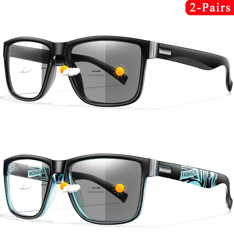 2 Pairs Fashion Reading Glasses, Classic Blue Light Blocking Photochromic Eyeglasses, PC Frame & HD Clear Lenses, FDA Registered, High Quality Eyewear