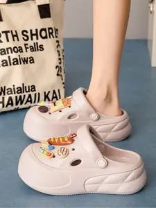 Women's Cute Cartoon Food Charms Platform Clogs, Casual Comfortable Non-slip Clogs, Fashionable Outdoor Sports Sandals for Daily Wear